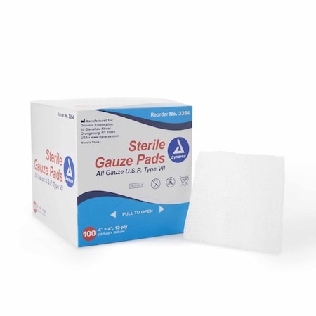 Dynarex Gauze Sponge 4 X 4 Inch, 1 per Pack, Sterile 12-Ply Square, 1200PK 3354